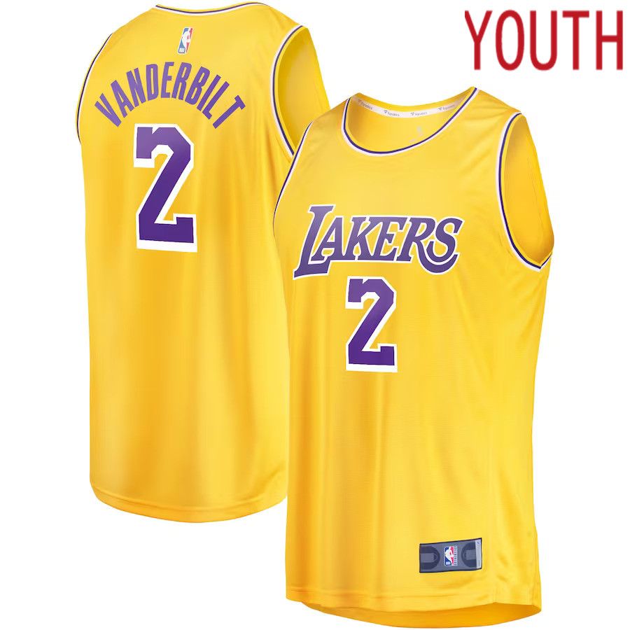 Youth Los Angeles Lakers #2 Jarred Vanderbilt Fanatics Branded Gold Fast Break Player NBA Jersey->youth nba jersey->Youth Jersey